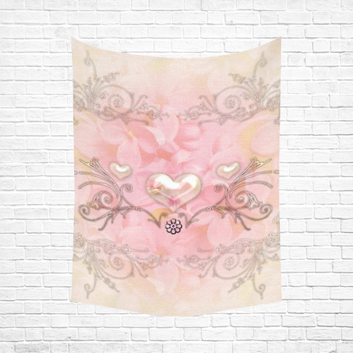 Hearts, soft colors Cotton Linen Wall Tapestry 60"x 80"