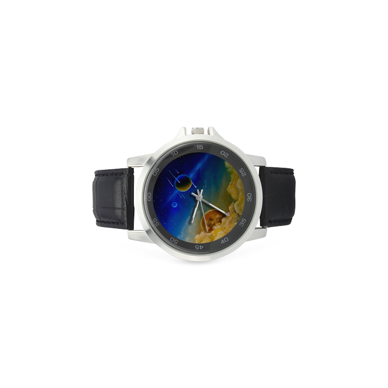 Cosmic Illumination Unisex Stainless Steel Leather Strap Watch(Model 202)