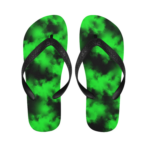 Green and black clouds Flip Flops for Men/Women (Model 040)