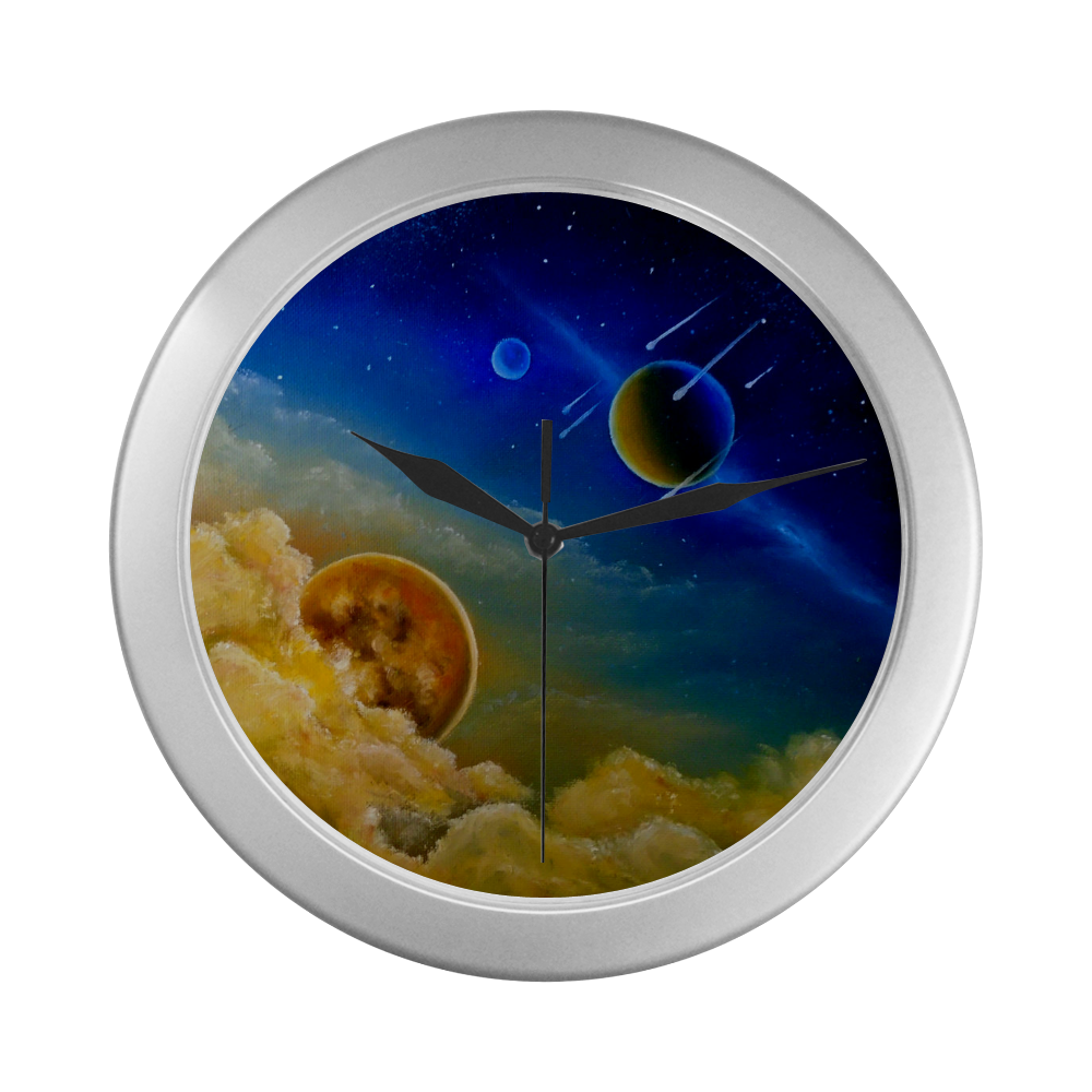 Cosmic Illumination Silver Color Wall Clock
