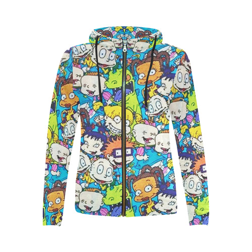 Rugrats pattern All Over Print Full Zip Hoodie for Women (Model H14)
