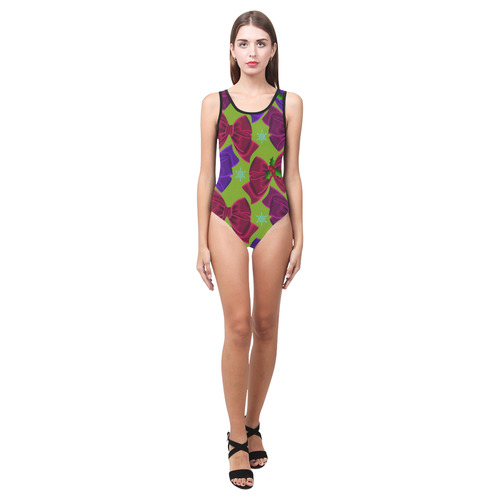 Christmas bows a plenty in green Vest One Piece Swimsuit (Model S04)