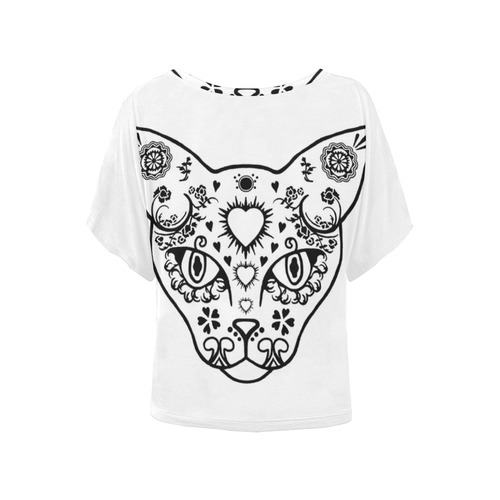 Sugar Skull Cat Women's Batwing-Sleeved Blouse T shirt (Model T44)