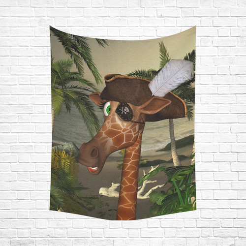 Funny giraffe as a pirate Cotton Linen Wall Tapestry 60"x 80"