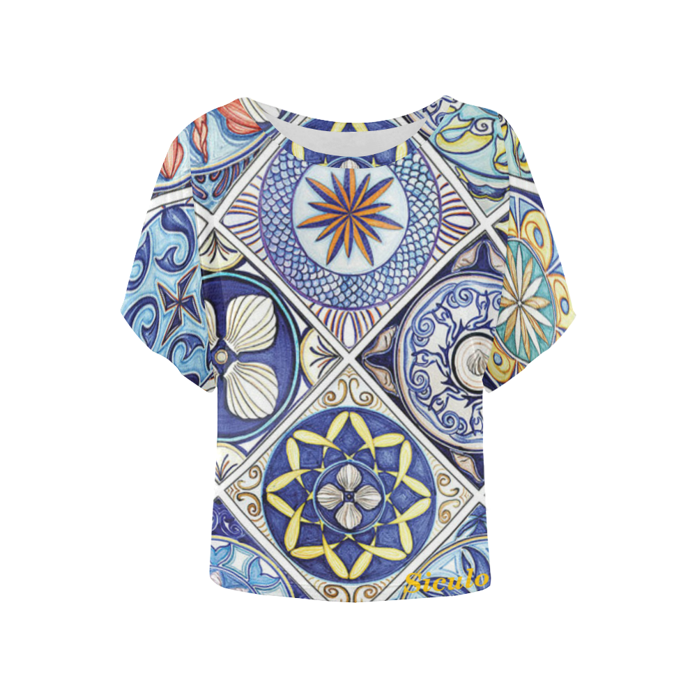 Siculo_blouse_ceramica Women's Batwing-Sleeved Blouse T shirt (Model T44)