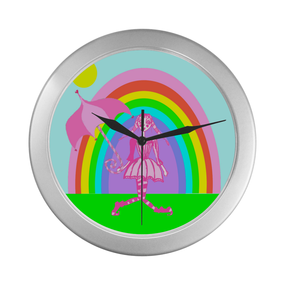 rainbowdancydollcarousailclock Silver Color Wall Clock