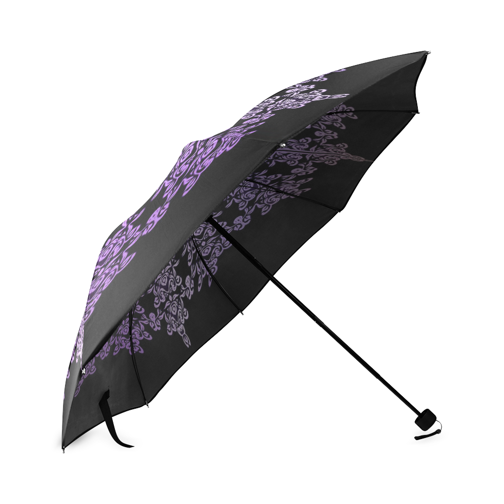 Black & Purple Filigree Motif Foldable Umbrella (Model U01)