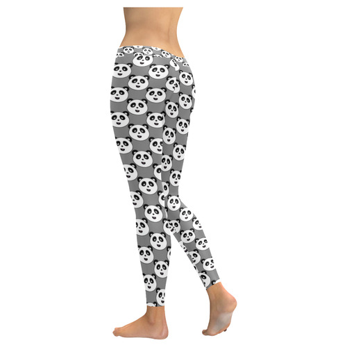 Panda's on Grey Women's Low Rise Leggings (Invisible Stitch) (Model L05)