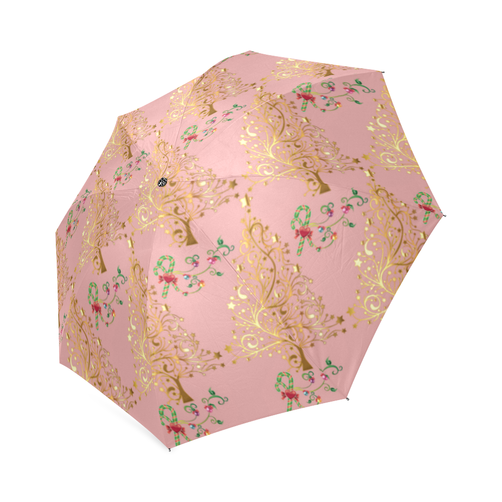 Golden Christmas Trees in pink Foldable Umbrella (Model U01)