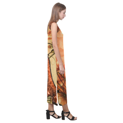 Cute unicorn giraffe Phaedra Sleeveless Open Fork Long Dress (Model D08)
