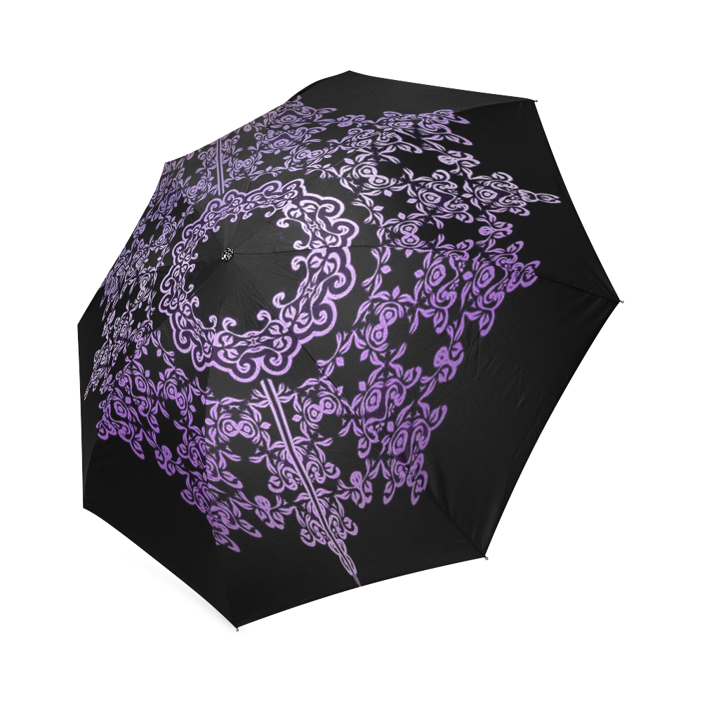Black & Purple Filigree Motif Foldable Umbrella (Model U01)