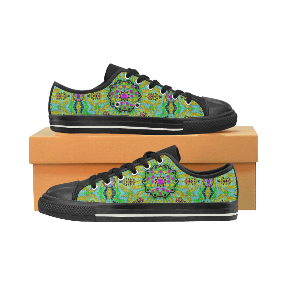 Golden star mandala in fantasy cartoon style Women's Classic Canvas Shoes (Model 018)