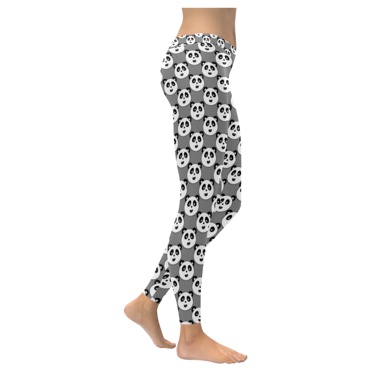 Panda's on Grey Women's Low Rise Leggings (Invisible Stitch) (Model L05)