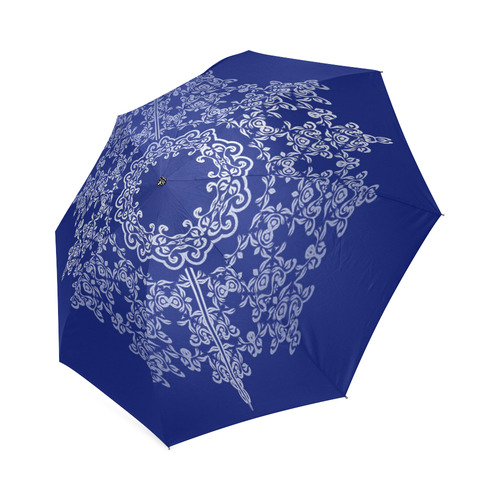 Blue & Silver Filigree Motif Foldable Umbrella (Model U01)