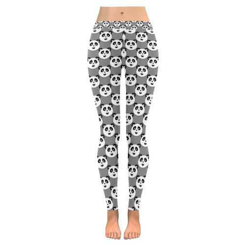 Panda's on Grey Women's Low Rise Leggings (Invisible Stitch) (Model L05)