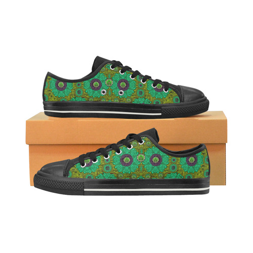 Peacock-flowers in the stars of eden  pop art Women's Classic Canvas Shoes (Model 018)