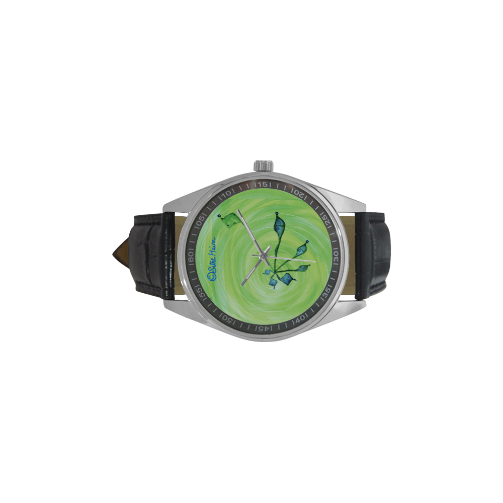 Renewal Sitre haim energetic shield green power Men's Casual Leather Strap Watch(Model 211)