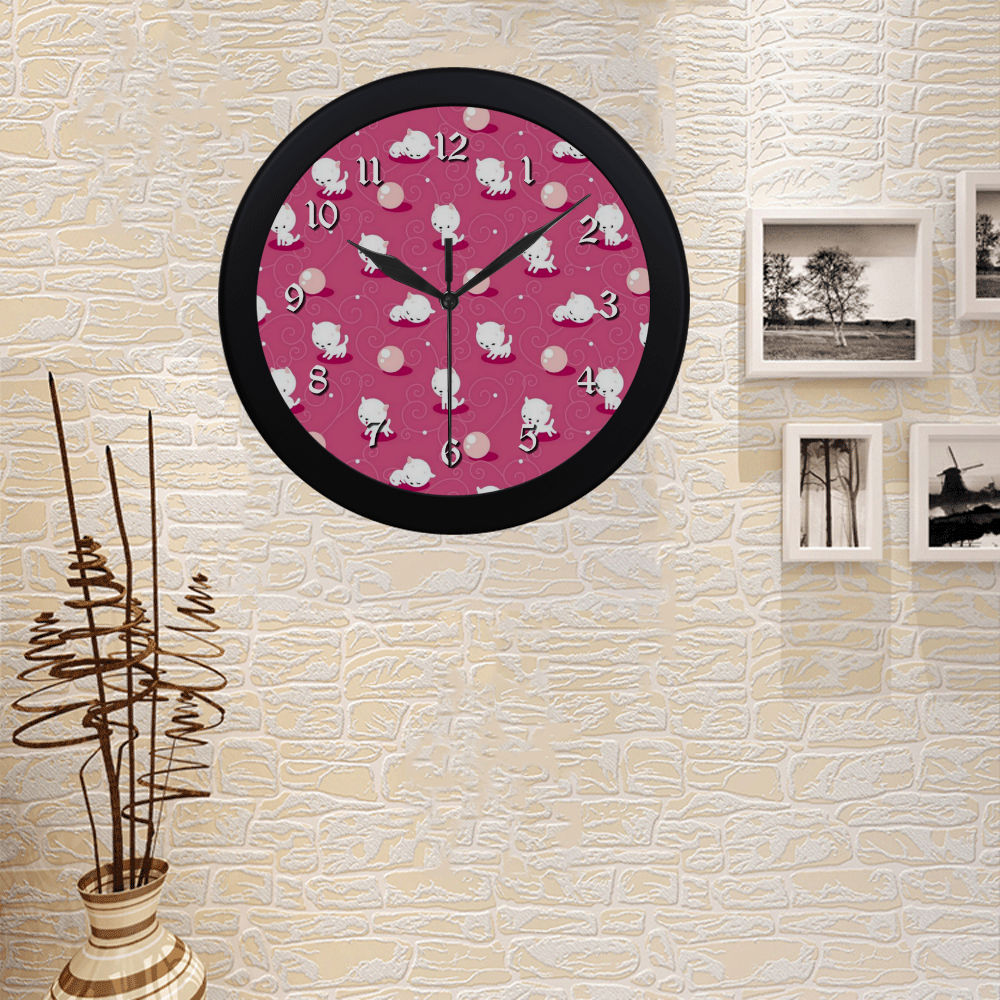 Pink Pretty Kitty Circular Plastic Wall clock