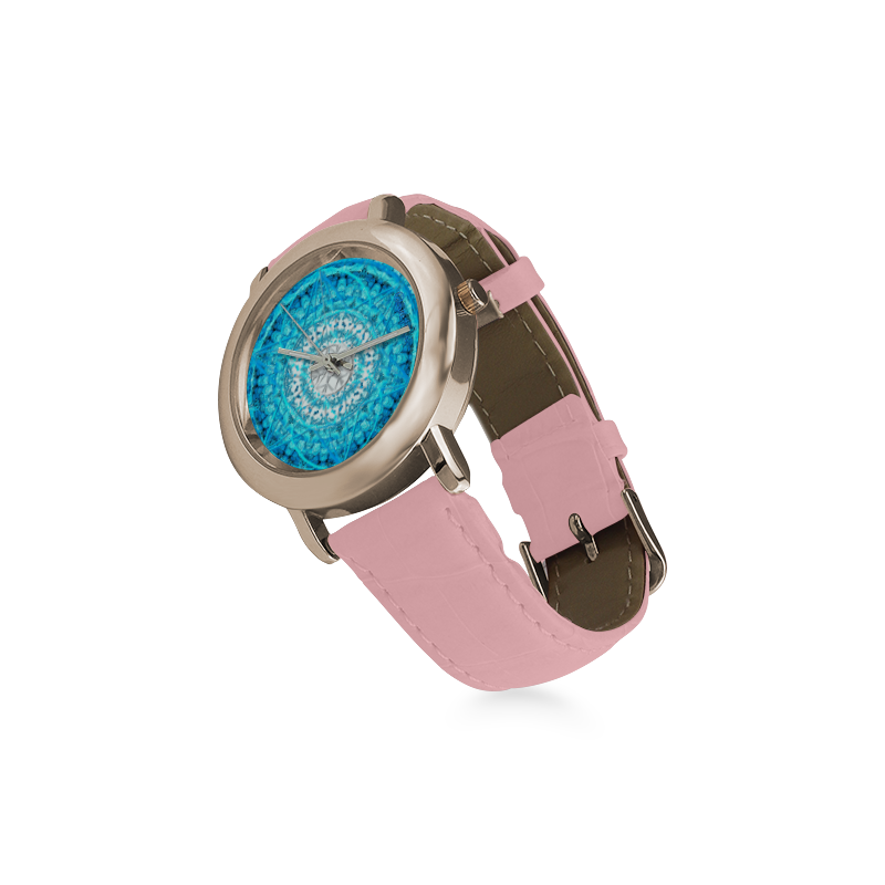 Protection from Jerusalem in blue Women's Rose Gold Leather Strap Watch(Model 201)