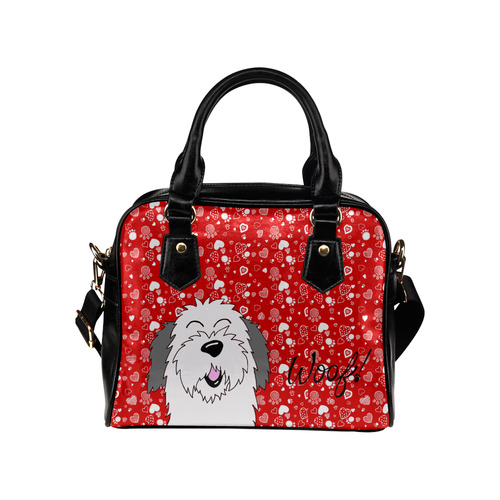 Sheepdog woof! red Shoulder Handbag (Model 1634)
