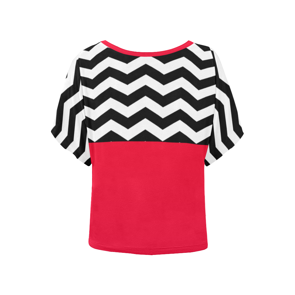 Chevrons on top of red gradient VAS2 Women's Batwing-Sleeved Blouse T shirt (Model T44)