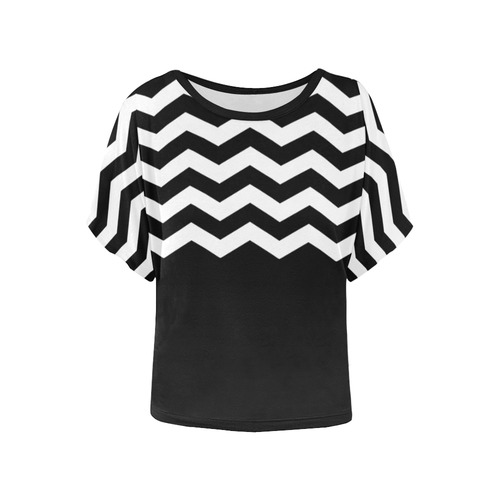 Black gradient and chevrons VAS2 Women's Batwing-Sleeved Blouse T shirt (Model T44)