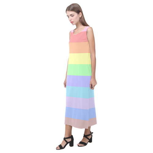 Pastel Rainbow Stripes Phaedra Sleeveless Open Fork Long Dress (Model D08)