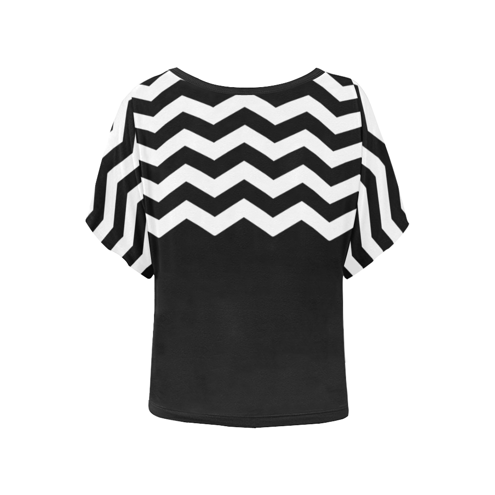 Black gradient and chevrons VAS2 Women's Batwing-Sleeved Blouse T shirt (Model T44)