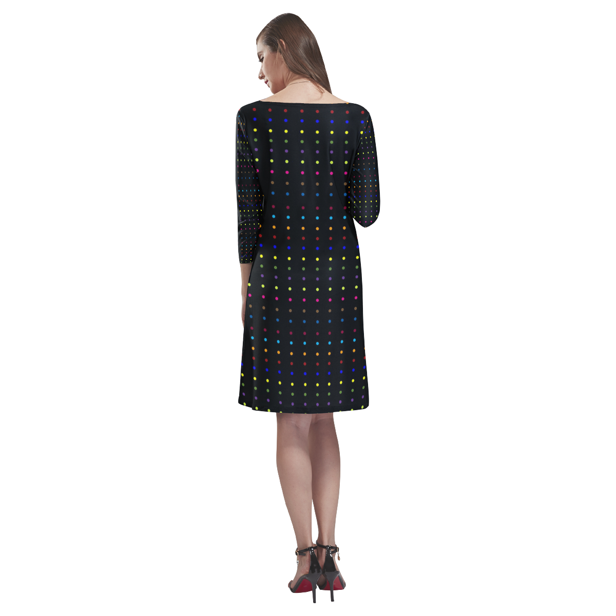 Dots & Colors Modern, Colorful pattern design Rhea Loose Round Neck Dress(Model D22)