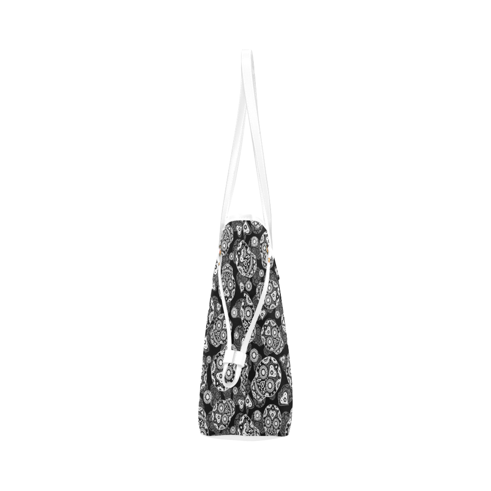 Sugar Skull Pattern - Black and White Clover Canvas Tote Bag (Model 1661)