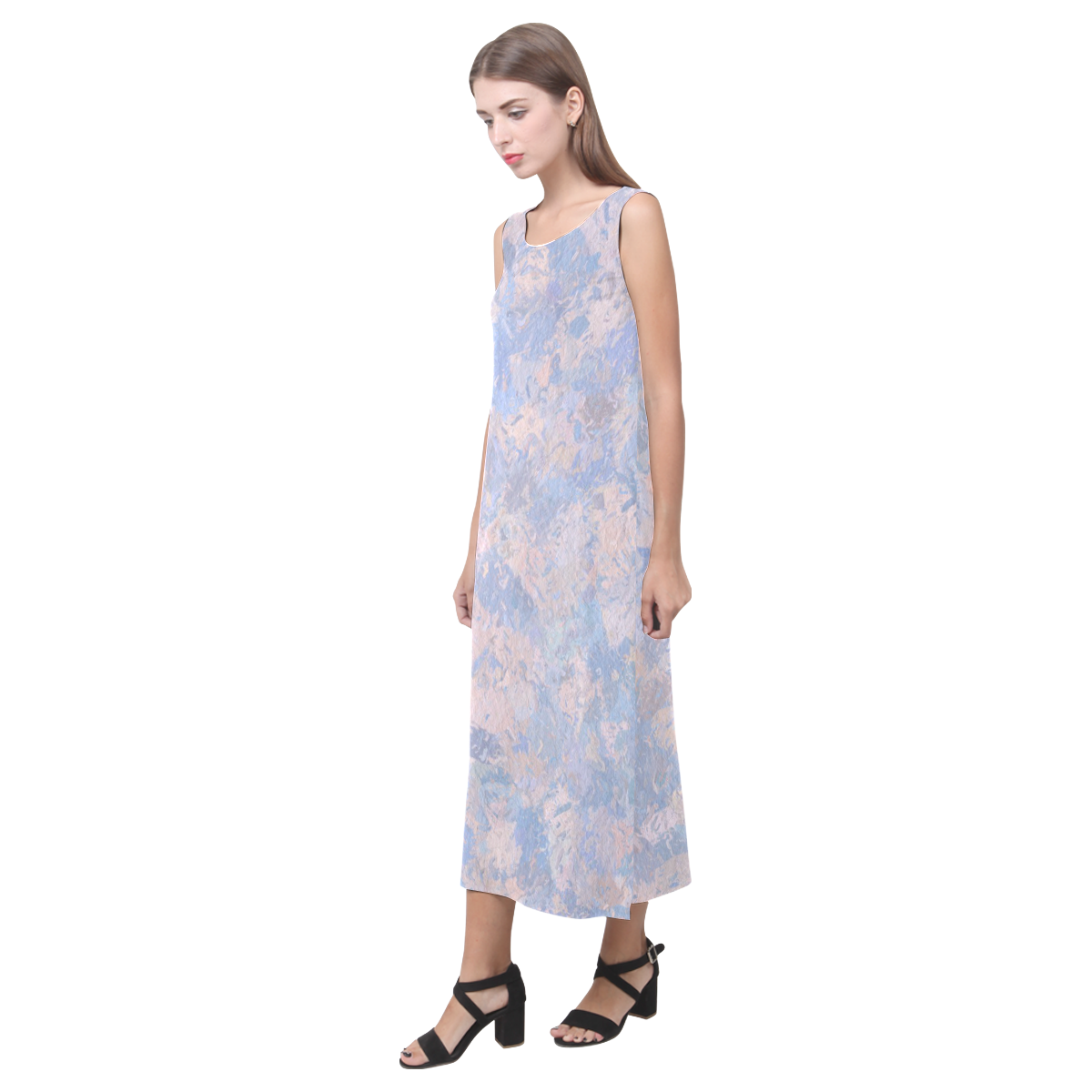 Rose Quartz and Serenity Blue Phaedra Sleeveless Open Fork Long Dress (Model D08)