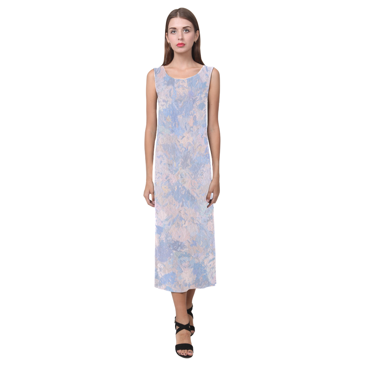Rose Quartz and Serenity Blue Phaedra Sleeveless Open Fork Long Dress (Model D08)