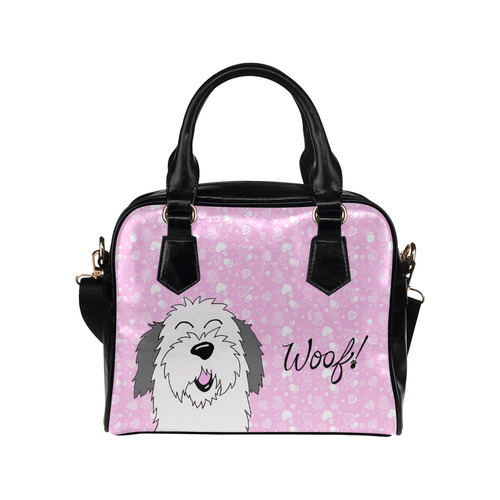 Sheepdog woof! pink Shoulder Handbag (Model 1634)