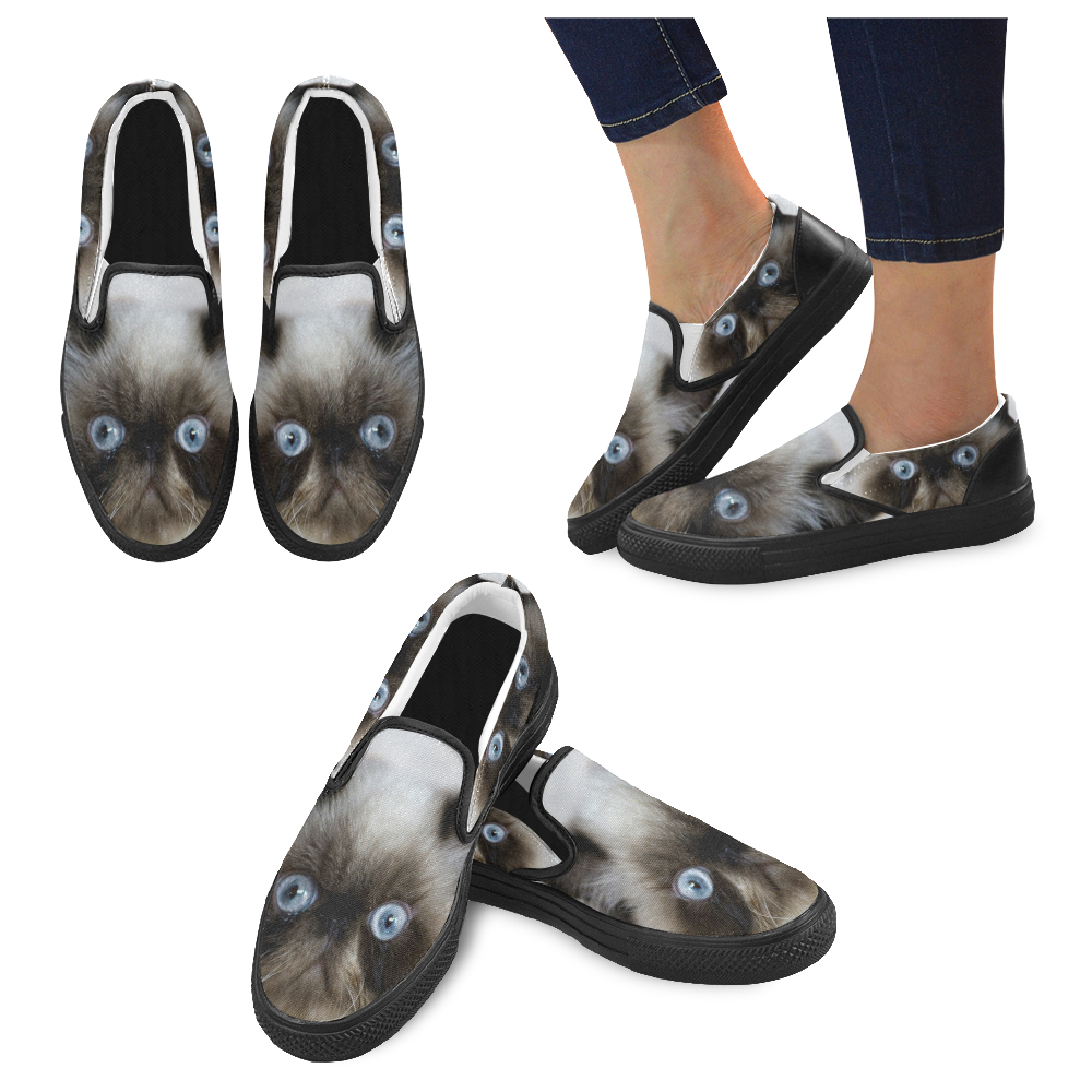 Funny Cat Women's Slip-on Canvas Shoes (Model 019)