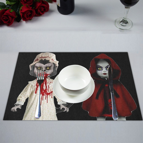 creepy zombie little red and wolf_halloween Placemat 14’’ x 19’’ (Set of 6)