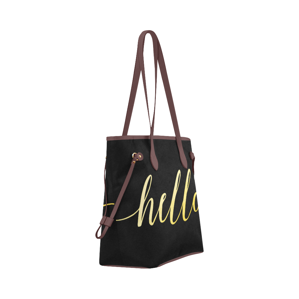 Hello Beautiful Gold Typography Calligraphy Clover Canvas Tote Bag (Model 1661)