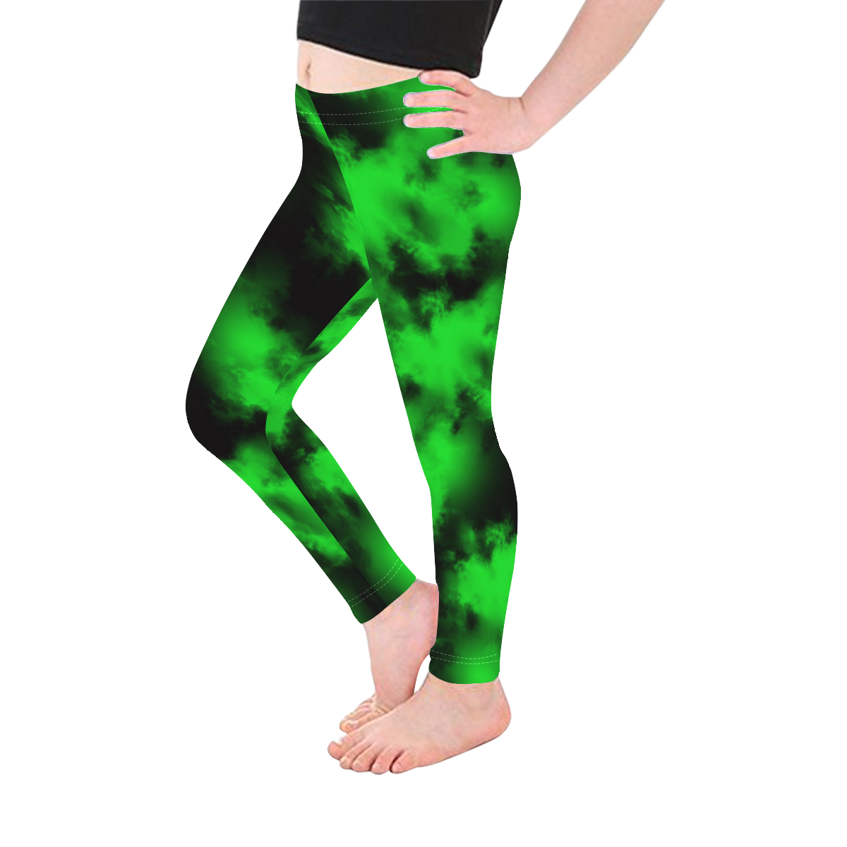 Green and black clouds Kid's Ankle Length Leggings (Model L06)