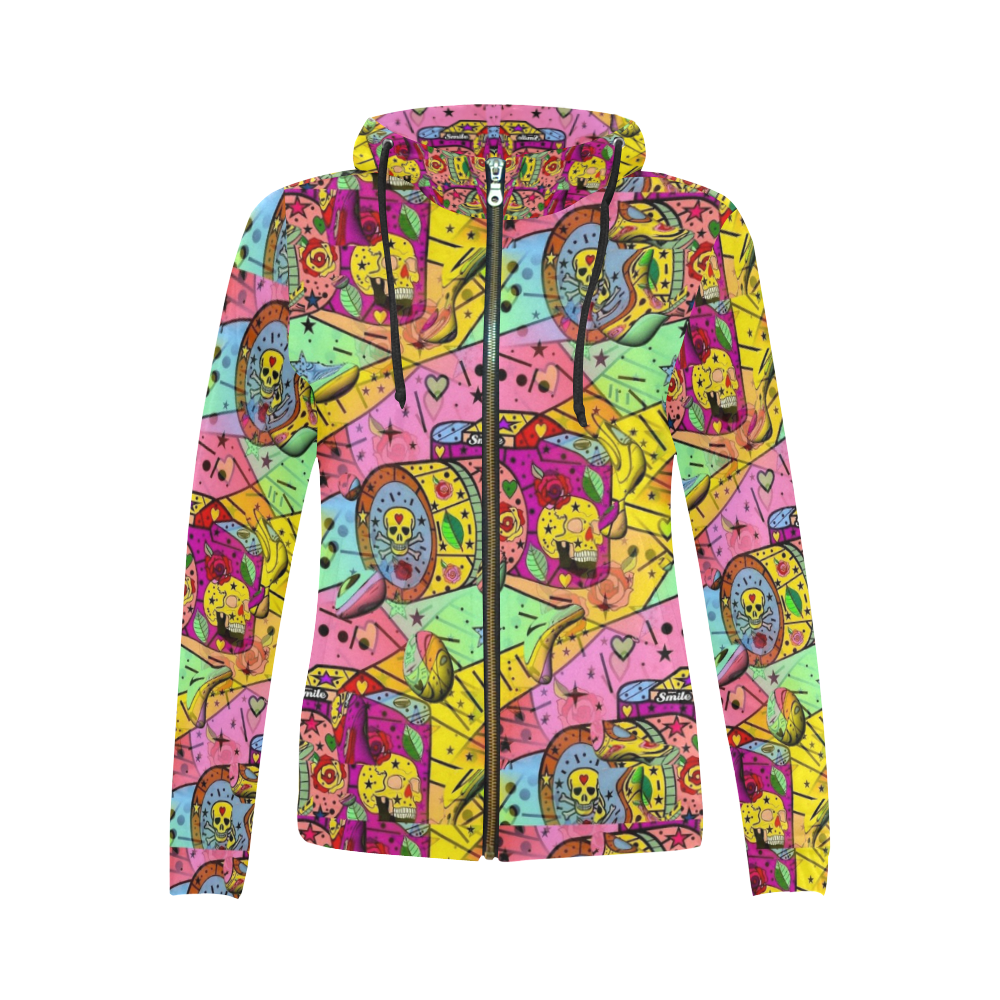 Smile Popart by Nico Bielow All Over Print Full Zip Hoodie for Women (Model H14)
