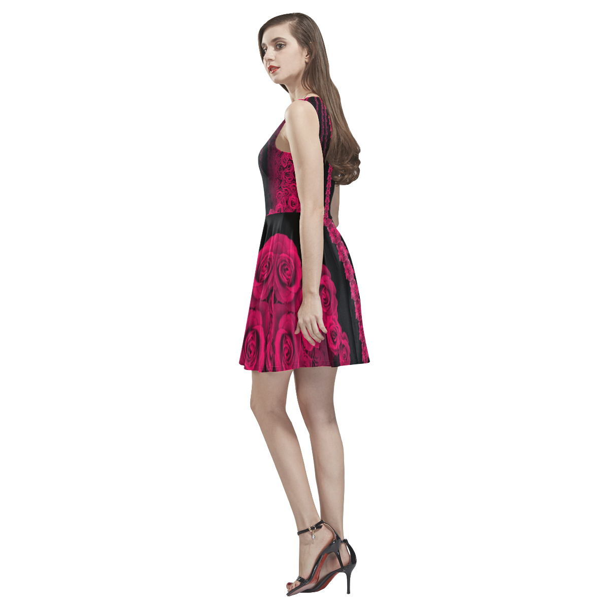 rose 3 love pink Thea Sleeveless Skater Dress(Model D19)