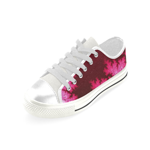 Deep Pink Frost Fractal Abstract Low Top Canvas Shoes for Kid (Model 018)