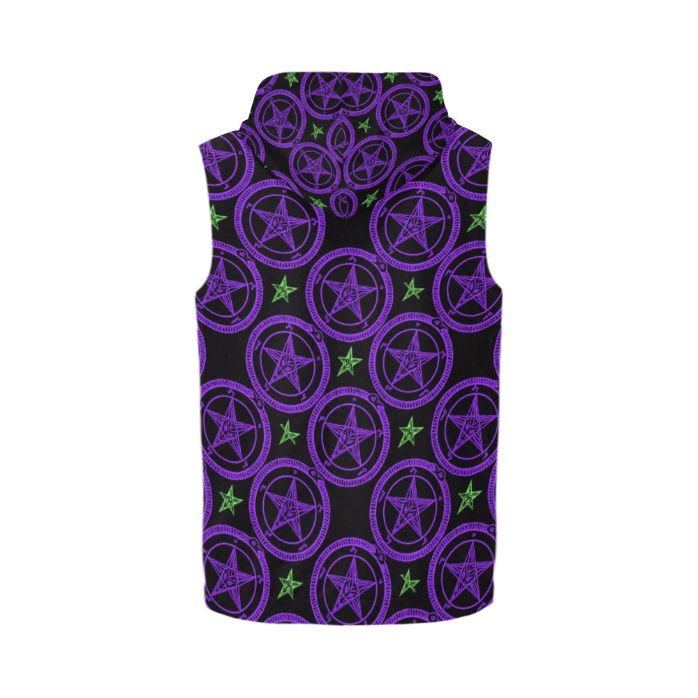 Purple Pentagram Occult Gothic Art All Over Print Sleeveless Zip Up Hoodie for Men (Model H16)
