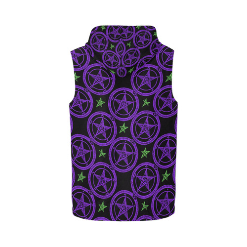 Purple Pentagram Occult Gothic Art All Over Print Sleeveless Zip Up Hoodie for Men (Model H16)