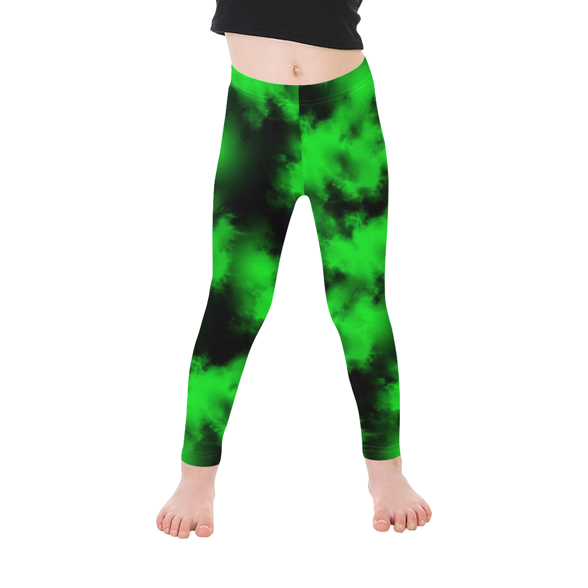 Green and black clouds Kid's Ankle Length Leggings (Model L06)