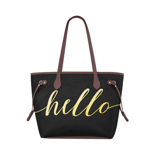 Hello Beautiful Gold Typography Calligraphy Clover Canvas Tote Bag (Model 1661)