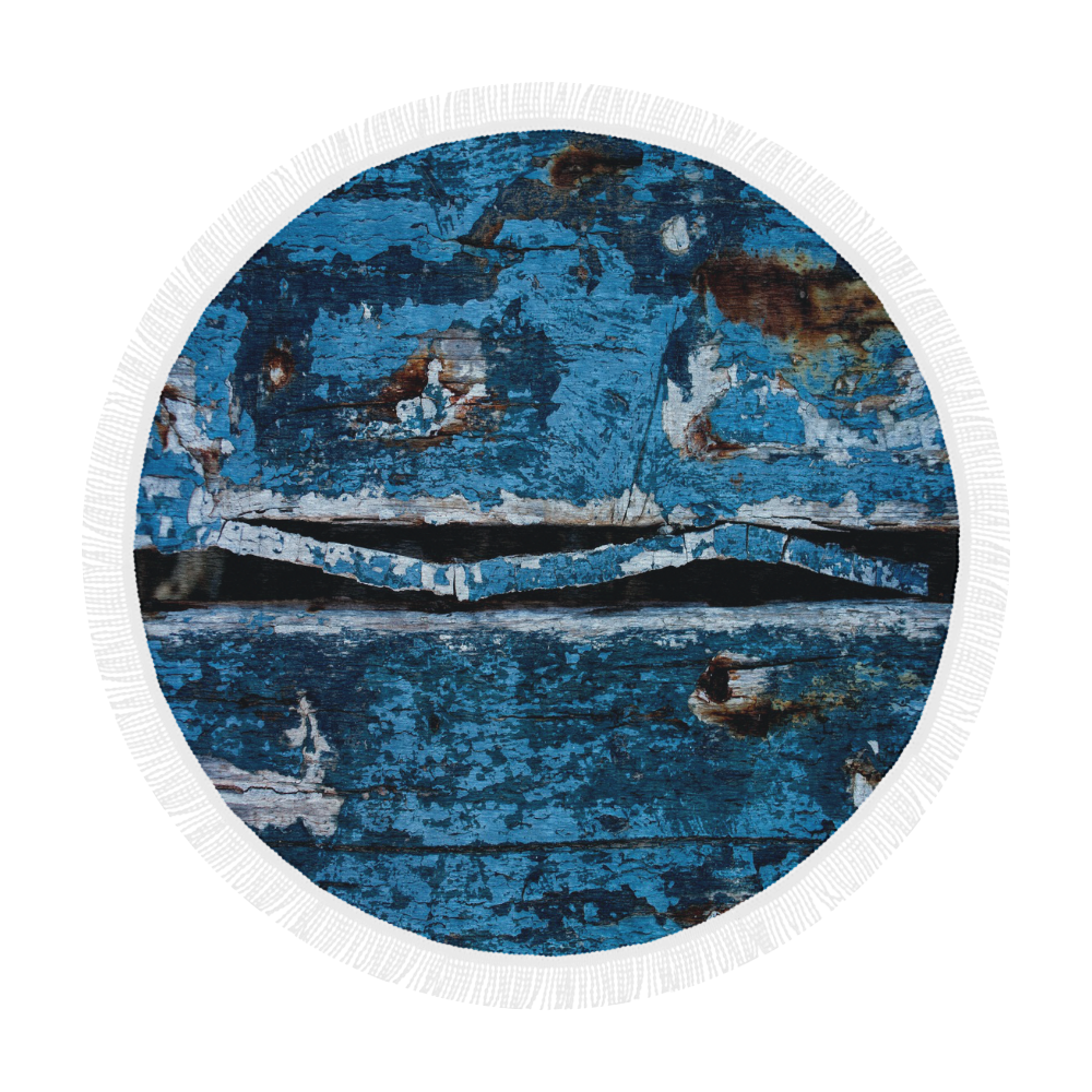 Blue painted wood Circular Beach Shawl 59"x 59"