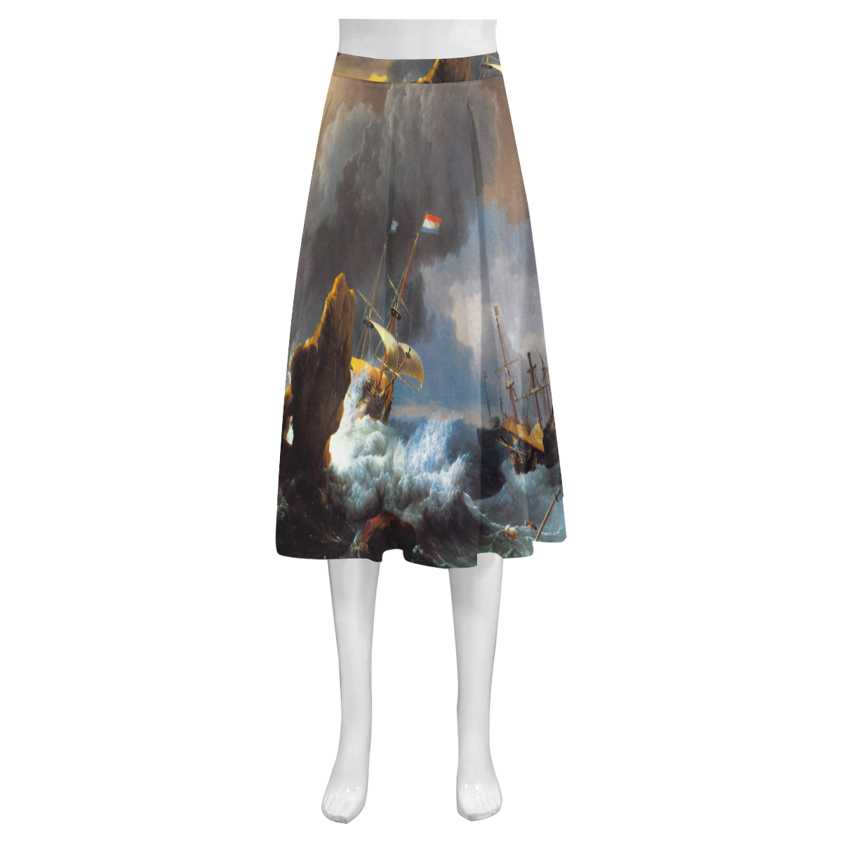 Ships in Distress off a Rocky Coast Mnemosyne Women's Crepe Skirt (Model D16)