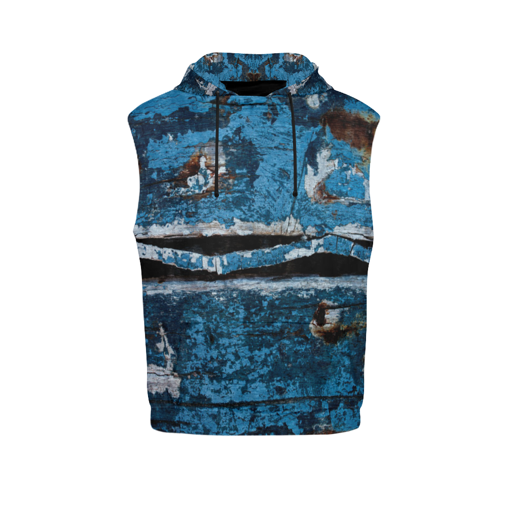 Blue painted wood All Over Print Sleeveless Hoodie for Women (Model H15)