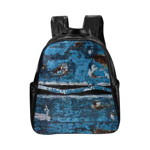 Blue painted wood Multi-Pockets Backpack (Model 1636)