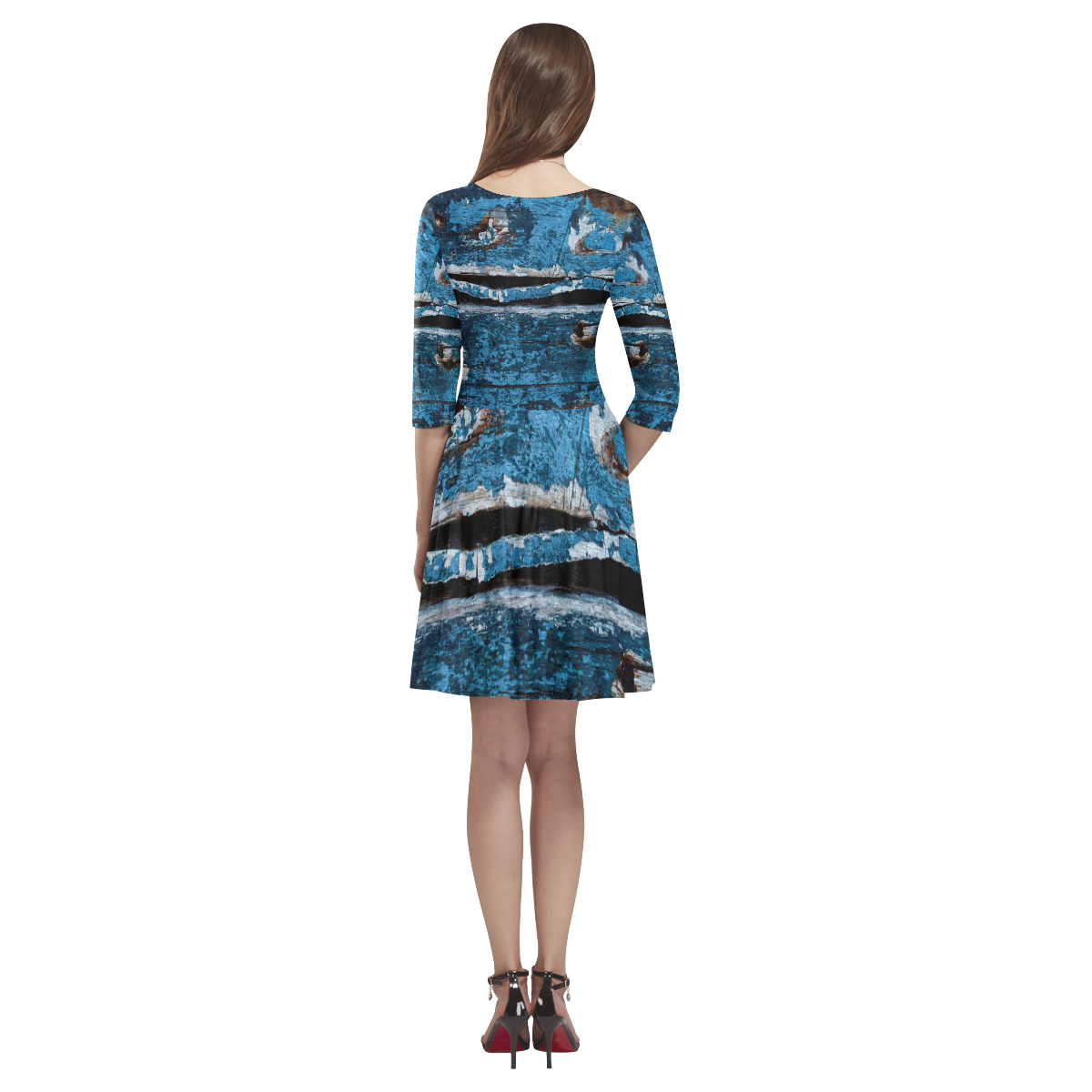 Blue painted wood Tethys Half-Sleeve Skater Dress(Model D20)