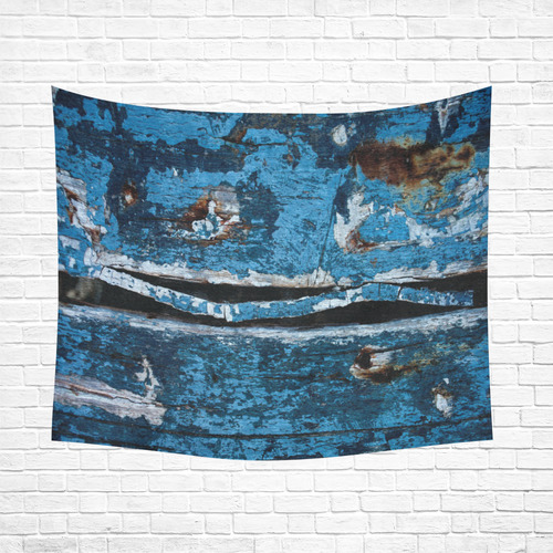 Blue painted wood Cotton Linen Wall Tapestry 60"x 51"